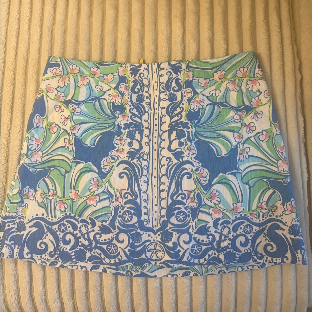 Lilly Pulitzer Blue and Green Floral Print Mini Skirt